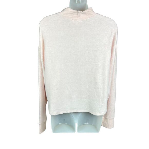 Socialite Drop Shoulder Sweater Cropped Turtleneck Pink Smoke Ribbed Cuffs Large - Picture 4 of 14